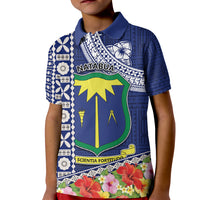 Fiji Natabua High School Kid Polo Shirt Tropical Flower and Tapa Pattern Blue Style LT03 Kid Blue - Polynesian Pride