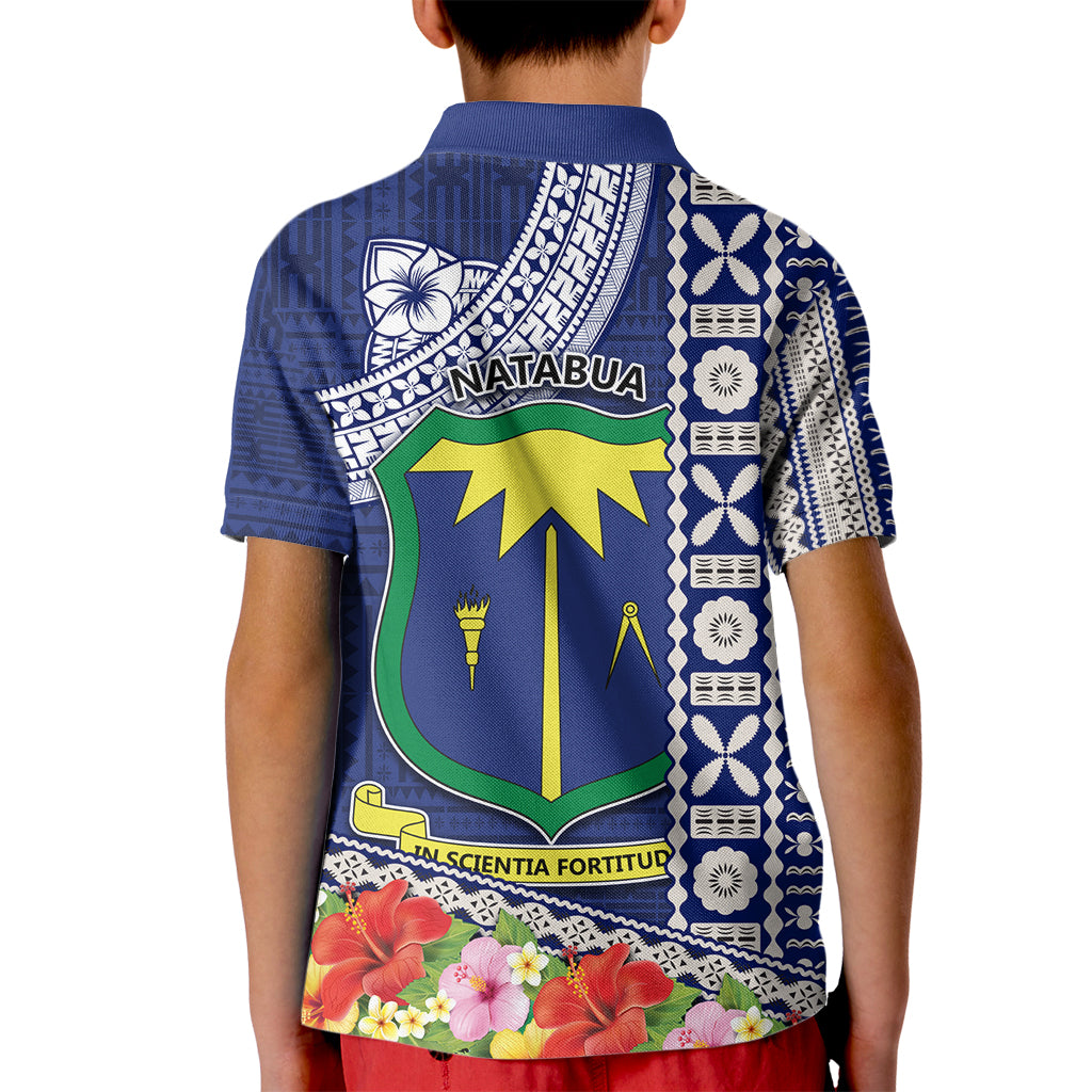 Fiji Natabua High School Kid Polo Shirt Tropical Flower and Tapa Pattern Blue Style LT03 - Polynesian Pride