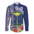 Fiji Natabua High School Long Sleeve Button Shirt Tropical Flower and Tapa Pattern Blue Style LT03 Unisex Blue - Polynesian Pride