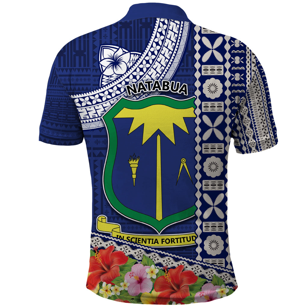 Fiji Natabua High School Polo Shirt Tropical Flower and Tapa Pattern Blue Style LT03 - Polynesian Pride