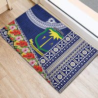 Fiji Natabua High School Rubber Doormat Tropical Flower and Tapa Pattern Blue Style LT03 - Polynesian Pride