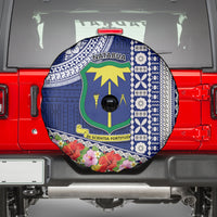 Fiji Natabua High School Spare Tire Cover Tropical Flower and Tapa Pattern Blue Style LT03 - Polynesian Pride