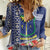 Fiji Natabua High School Women Casual Shirt Tropical Flower and Tapa Pattern Blue Style LT03 Female Blue - Polynesian Pride