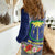 Fiji Natabua High School Women Casual Shirt Tropical Flower and Tapa Pattern Blue Style LT03 - Polynesian Pride