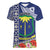 Fiji Natabua High School Women V Neck T Shirt Tropical Flower and Tapa Pattern Blue Style LT03 Female Blue - Polynesian Pride
