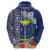 Fiji Natabua High School Zip Hoodie Tropical Flower and Tapa Pattern Blue Style LT03 - Polynesian Pride