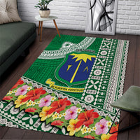 Fiji Natabua High School Area Rug Tropical Flower and Tapa Pattern Green Style LT03 Green - Polynesian Pride