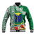 Fiji Natabua High School Baseball Jacket Tropical Flower and Tapa Pattern Green Style LT03 Unisex Green - Polynesian Pride