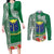 Fiji Natabua High School Couples Matching Long Sleeve Bodycon Dress and Long Sleeve Button Shirt Tropical Flower and Tapa Pattern Green Style LT03 Green - Polynesian Pride