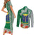 Fiji Natabua High School Couples Matching Short Sleeve Bodycon Dress and Long Sleeve Button Shirt Tropical Flower and Tapa Pattern Green Style LT03 - Polynesian Pride