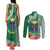 Fiji Natabua High School Couples Matching Tank Maxi Dress and Long Sleeve Button Shirt Tropical Flower and Tapa Pattern Green Style LT03 - Polynesian Pride