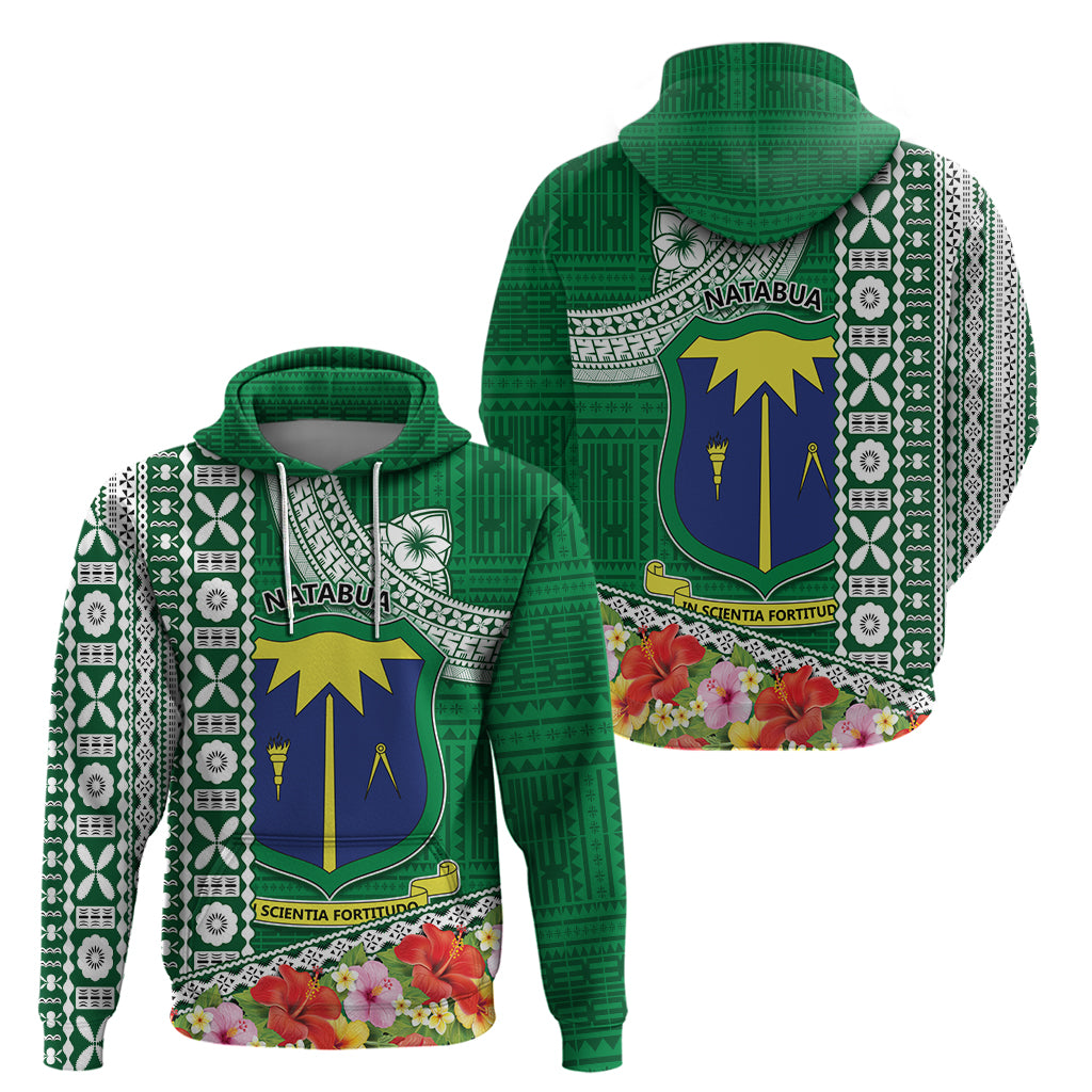 Fiji Natabua High School Hoodie Tropical Flower and Tapa Pattern Green Style LT03 - Polynesian Pride