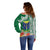 Fiji Natabua High School Off Shoulder Sweater Tropical Flower and Tapa Pattern Green Style LT03 - Polynesian Pride