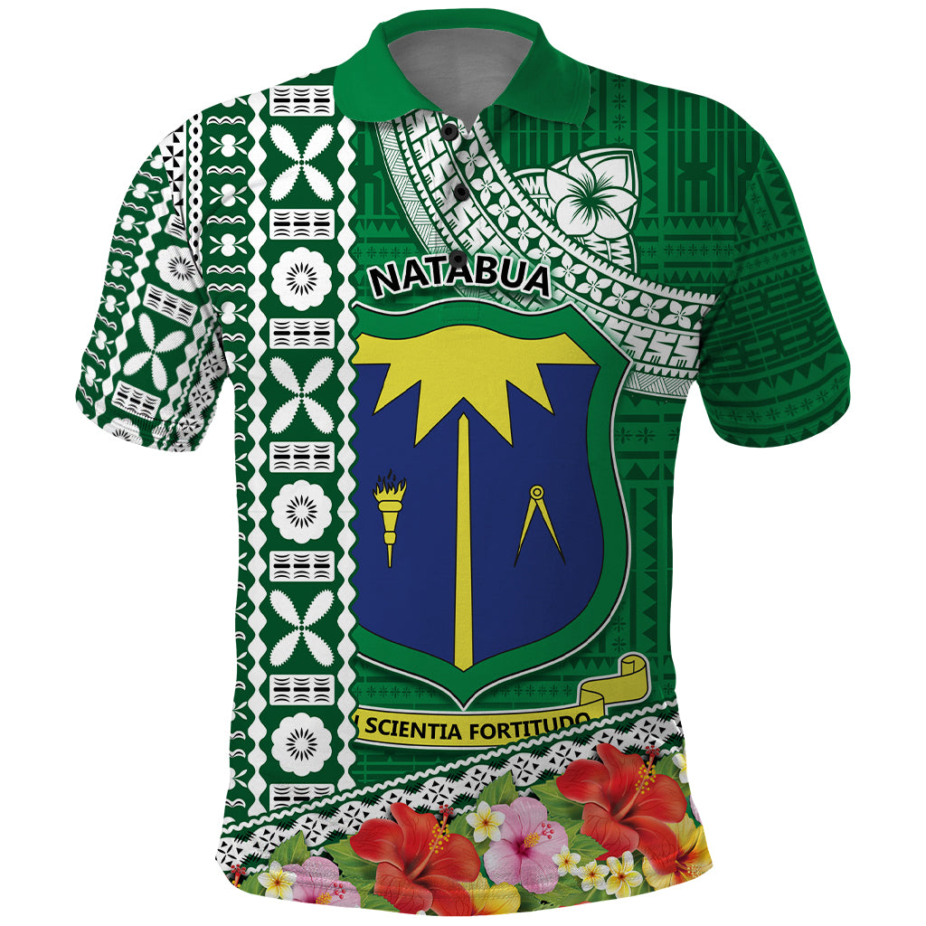 Fiji Natabua High School Polo Shirt Tropical Flower and Tapa Pattern Green Style LT03 Green - Polynesian Pride