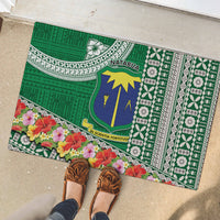 Fiji Natabua High School Rubber Doormat Tropical Flower and Tapa Pattern Green Style LT03 - Polynesian Pride