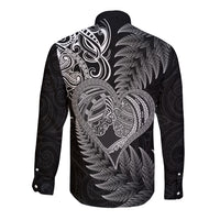 New Zealand Valentine Day Long Sleeve Button Shirt Aotearoa Warrior and Woman Love Heart Silver Fern Koru LT03 - Polynesian Pride