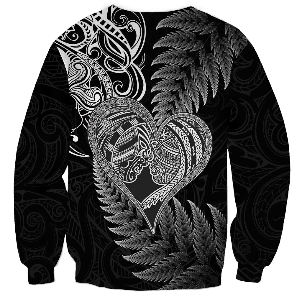 New Zealand Valentine Day Sweatshirt Aotearoa Warrior and Woman Love Heart Silver Fern Koru LT03 - Polynesian Pride