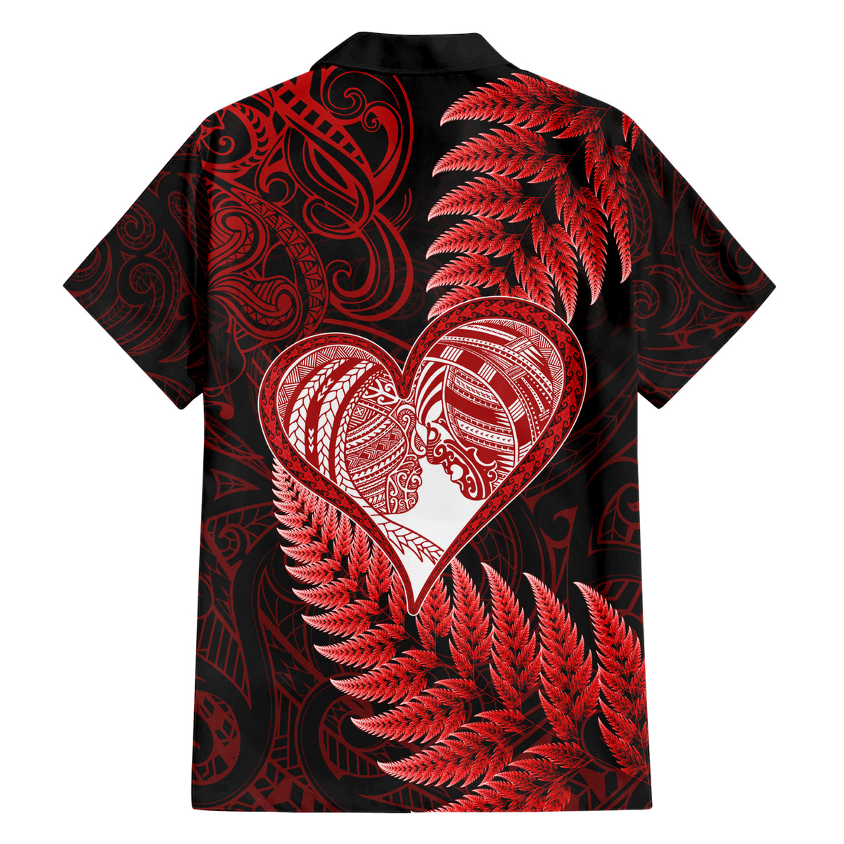 New Zealand Valentine Day Family Matching Short Sleeve Bodycon Dress and Hawaiian Shirt Aotearoa Warrior and Woman Love Story Silver Fern Koru Red Style LT03 - Polynesian Pride