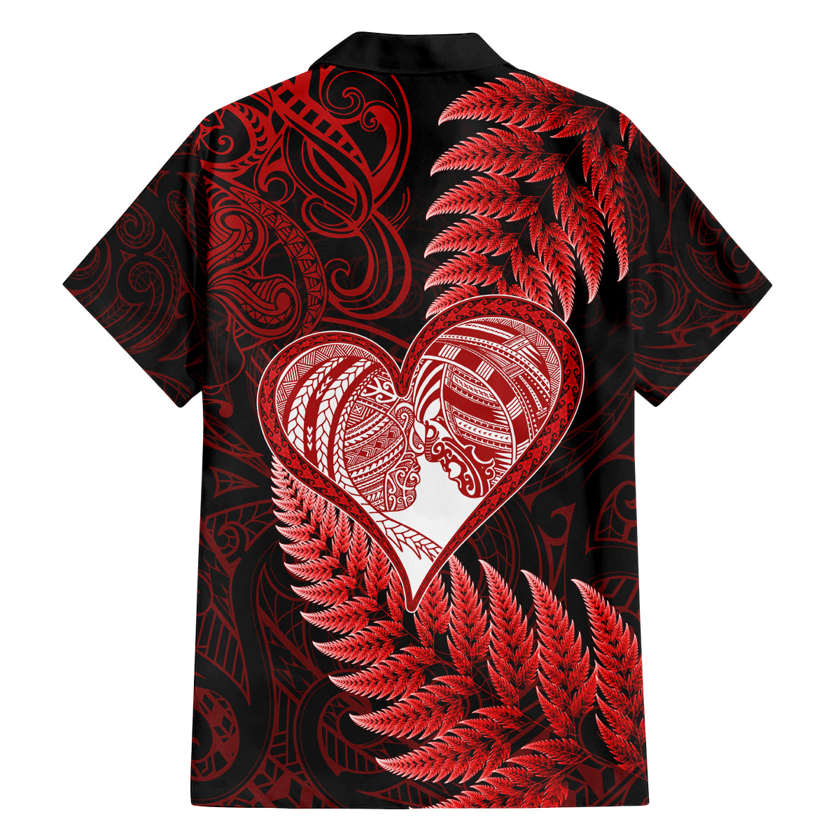 New Zealand Valentine Day Family Matching Summer Maxi Dress and Hawaiian Shirt Aotearoa Warrior and Woman Love Story Silver Fern Koru Red Style LT03 - Polynesian Pride