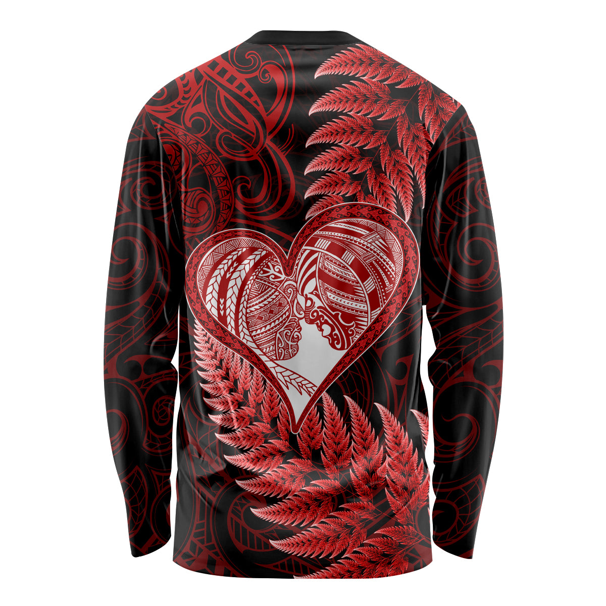 New Zealand Valentine Day Long Sleeve Shirt Aotearoa Warrior and Woman Love Story Silver Fern Koru Red Style LT03 - Polynesian Pride