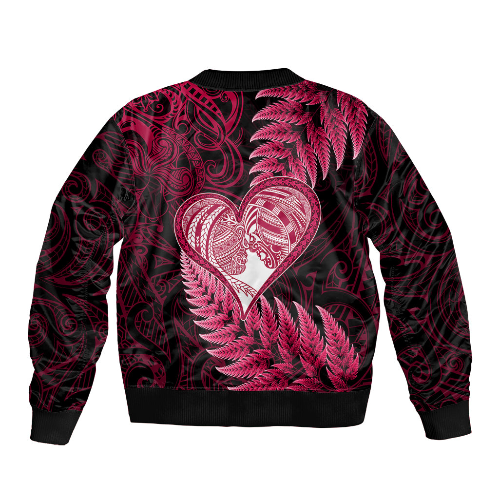 New Zealand Valentine Day Bomber Jacket Aotearoa Warrior Love Story Silver Fern Koru Pink Style LT03 - Polynesian Pride