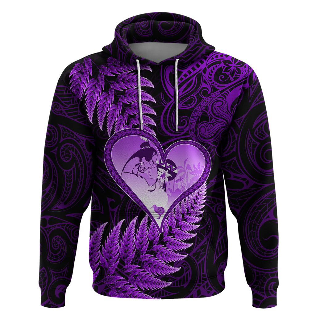 New Zealand Valentine Day Hoodie Aotearoa Warrior Love Story Silver Fern Koru Purple Style LT03 Pullover Hoodie Purple - Polynesian Pride