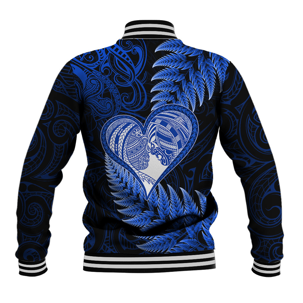New Zealand Valentine Day Baseball Jacket Aotearoa Warrior Love Story Silver Fern Koru Blue Style LT03 - Polynesian Pride