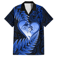 New Zealand Valentine Day Family Matching Long Sleeve Bodycon Dress and Hawaiian Shirt Aotearoa Warrior Love Story Silver Fern Koru Blue Style LT03 Dad's Shirt - Short Sleeve Blue - Polynesian Pride