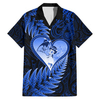 New Zealand Valentine Day Family Matching Mermaid Dress and Hawaiian Shirt Aotearoa Warrior Love Story Silver Fern Koru Blue Style LT03 Dad's Shirt - Short Sleeve Blue - Polynesian Pride