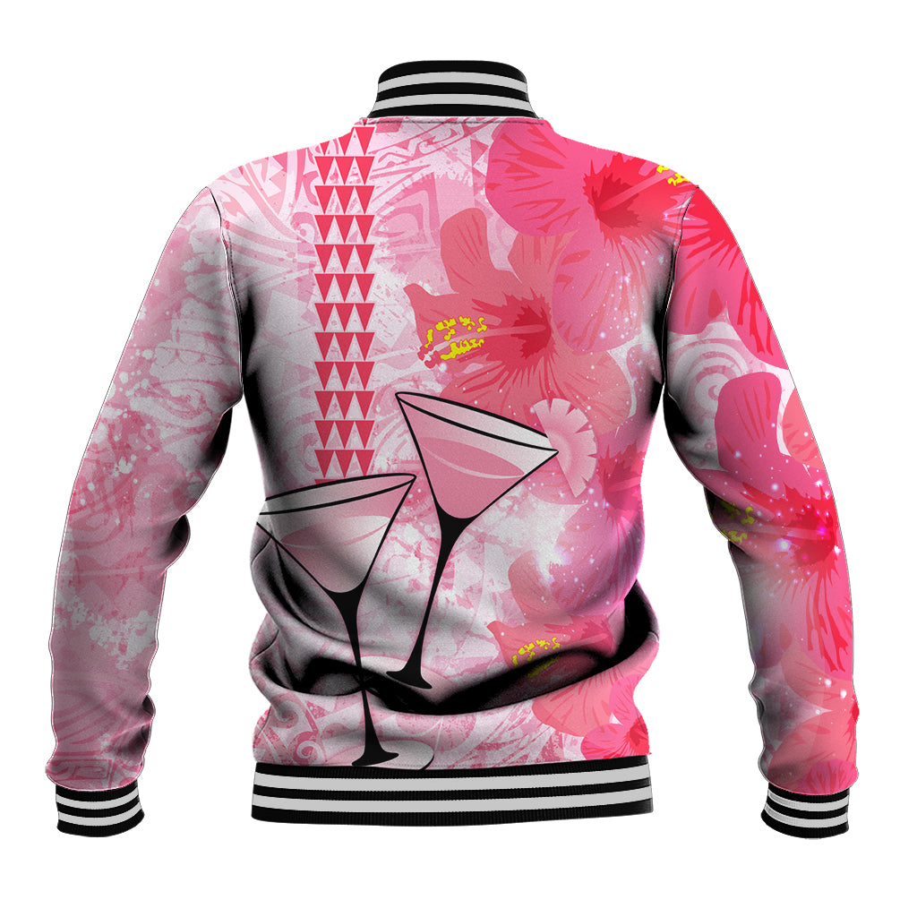 Hawaiian Cocktail Valentine Day Baseball Jacket Hibiscus Kakau Pattern Pink Version LT03 - Polynesian Pride