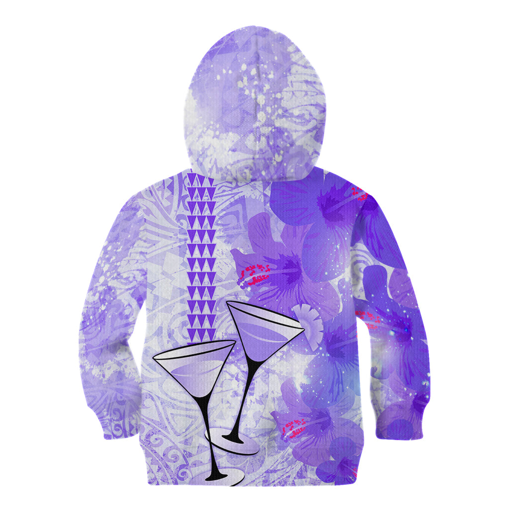 Hawaiian Cocktail Valentine Day Kid Hoodie Hibiscus Kakau Pattern Purple Version LT03 - Polynesian Pride