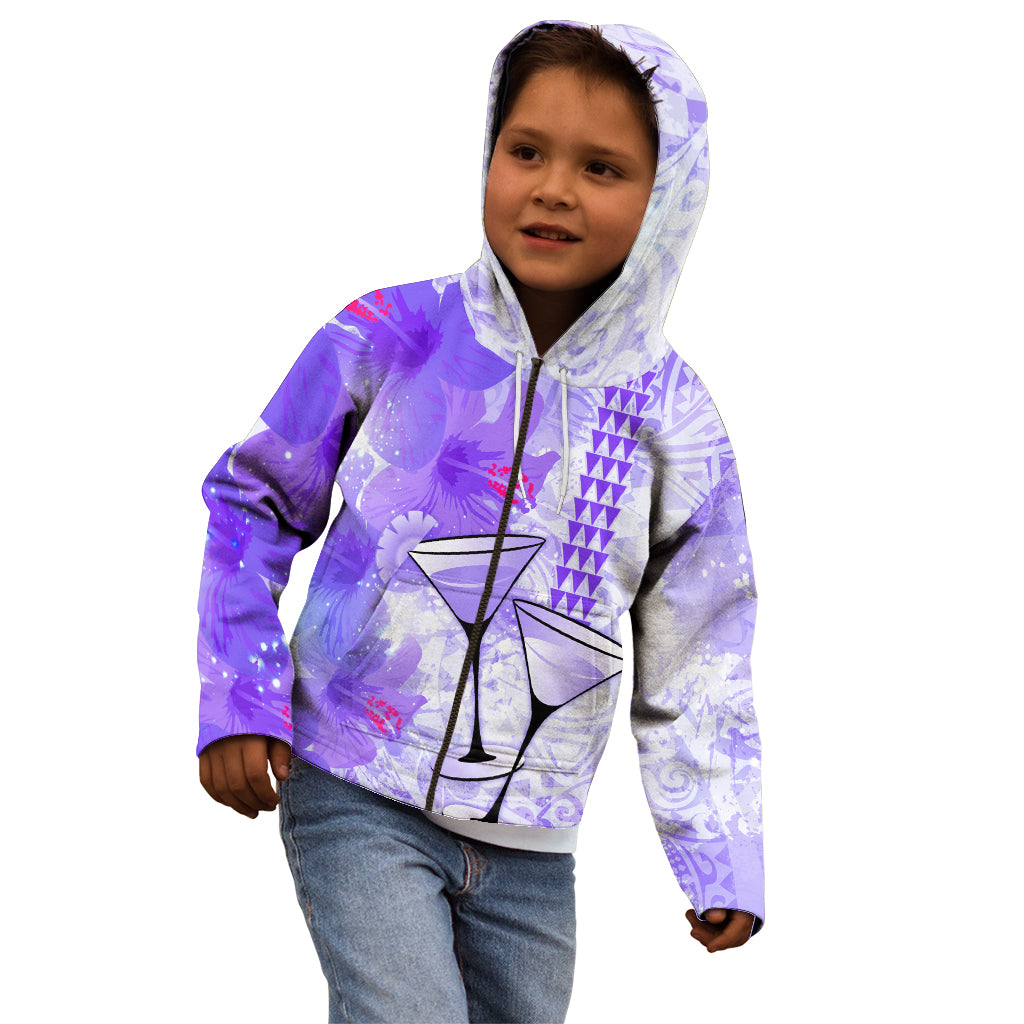 Hawaiian Cocktail Valentine Day Kid Hoodie Hibiscus Kakau Pattern Purple Version LT03 - Polynesian Pride