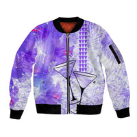 Hawaiian Cocktail Valentine Day Sleeve Zip Bomber Jacket Hibiscus Kakau Pattern Purple Version LT03 Unisex Purple - Polynesian Pride