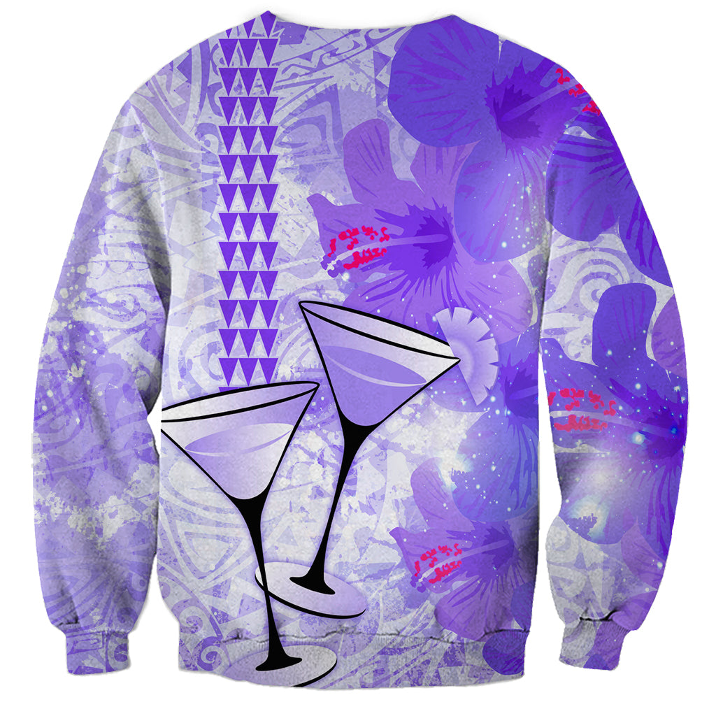 Hawaiian Cocktail Valentine Day Sweatshirt Hibiscus Kakau Pattern Purple Version LT03 - Polynesian Pride