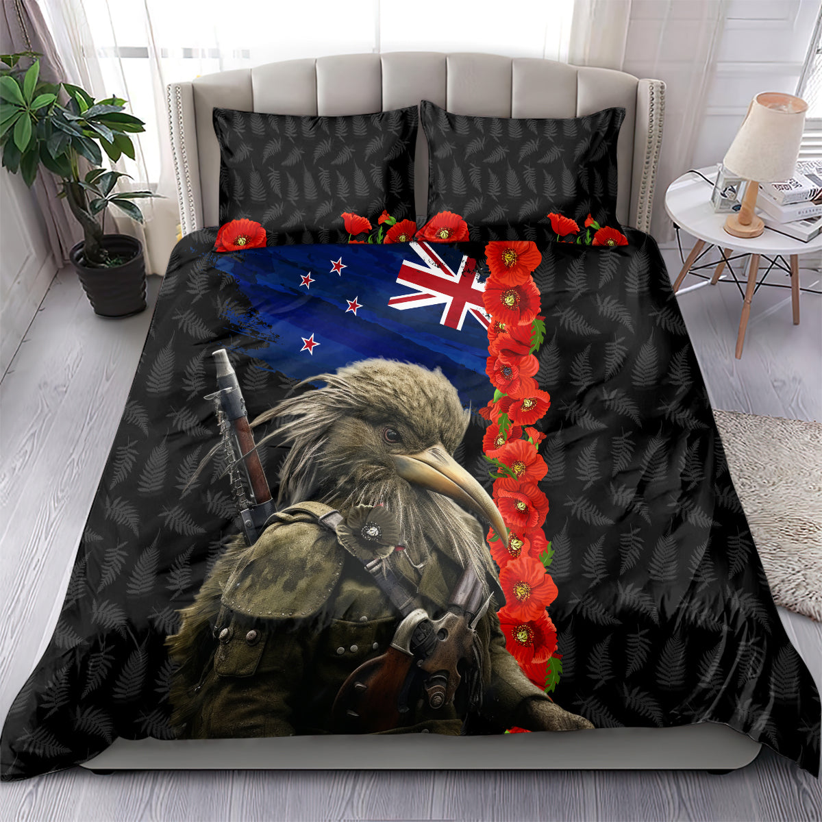 New Zealand Kiwi Soldier ANZAC Bedding Set Red Poppy Flower and Silver Fern Pattern LT03 - Polynesian Pride