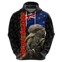 New Zealand Kiwi Soldier ANZAC Hoodie Red Poppy Flower and Silver Fern Pattern LT03 - Polynesian Pride