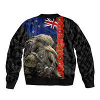 New Zealand Kiwi Soldier ANZAC Sleeve Zip Bomber Jacket Red Poppy Flower and Silver Fern Pattern LT03 - Polynesian Pride