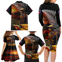 Slouch Hat and Biscuits ANZAC Family Matching Long Sleeve Bodycon Dress and Hawaiian Shirt with Soldier Silver Fern LT03 - Polynesian Pride