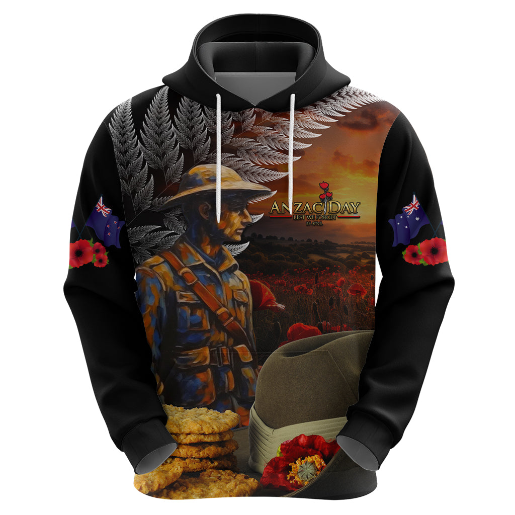 Slouch Hat and Biscuits ANZAC Hoodie with Soldier Silver Fern LT03 - Polynesian Pride