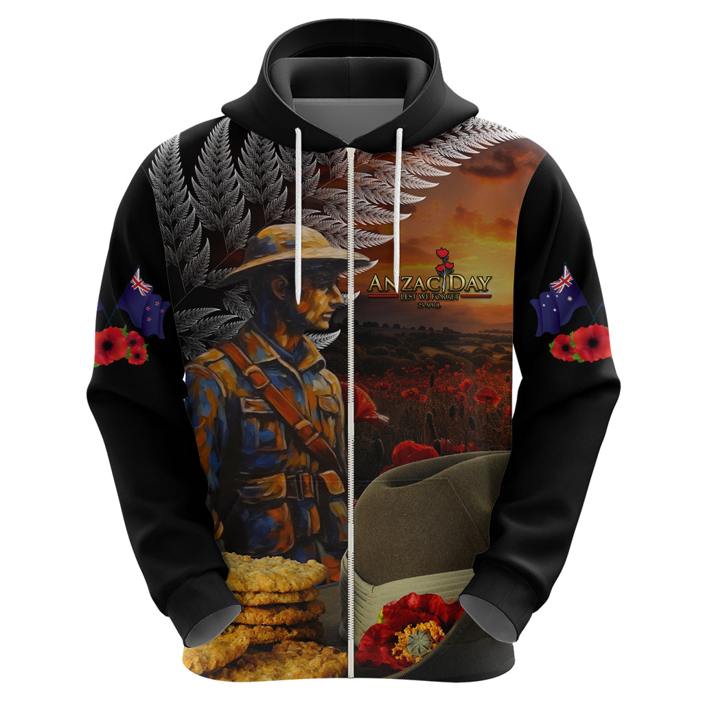 Slouch Hat and Biscuits ANZAC Hoodie with Soldier Silver Fern LT03 - Polynesian Pride