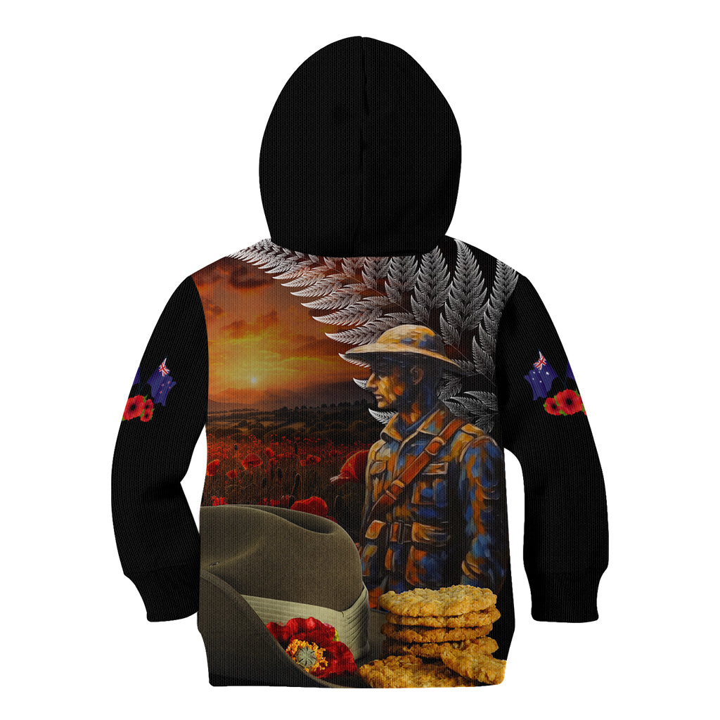 Slouch Hat and Biscuits ANZAC Kid Hoodie with Soldier Silver Fern LT03 - Polynesian Pride