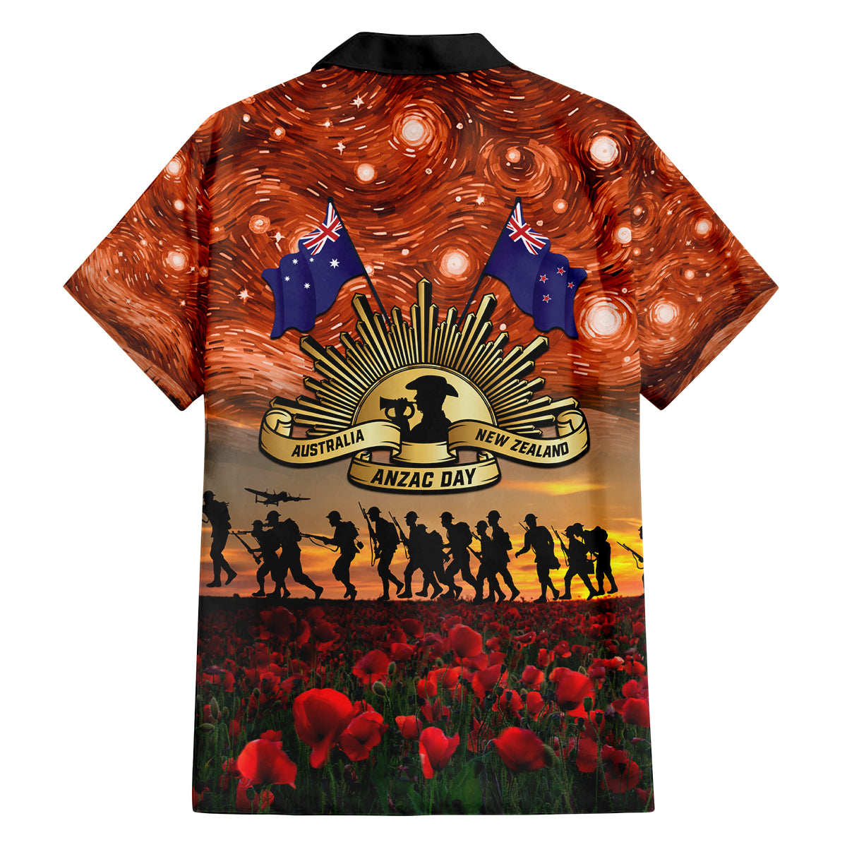 The Rising Sun Badge ANZAC Family Matching Off Shoulder Long Sleeve Dress and Hawaiian Shirt Last Post Field of Poppy Starry Night Style LT03 - Polynesian Pride