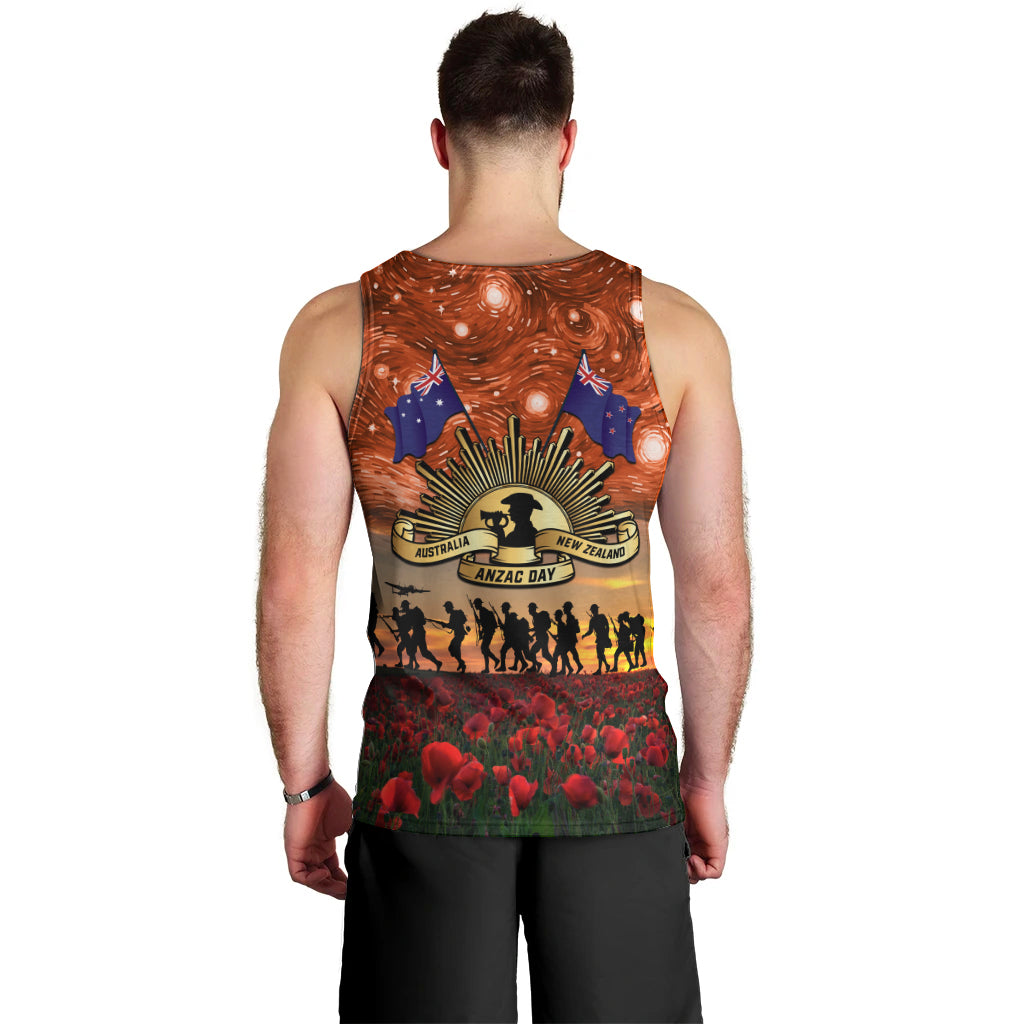 The Rising Sun Badge ANZAC Men Tank Top Last Post Field of Poppy Starry Night Style LT03 - Polynesian Pride