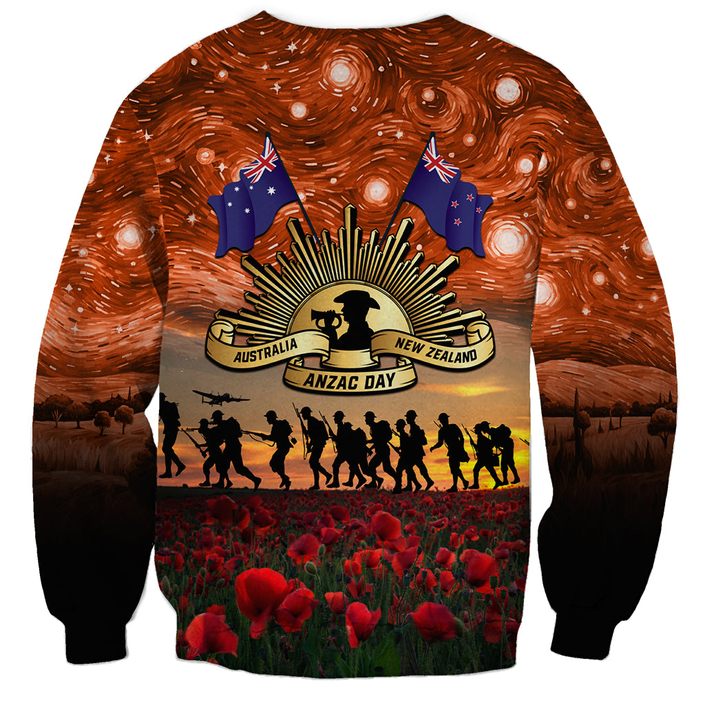The Rising Sun Badge ANZAC Sweatshirt Last Post Field of Poppy Starry Night Style LT03 - Polynesian Pride