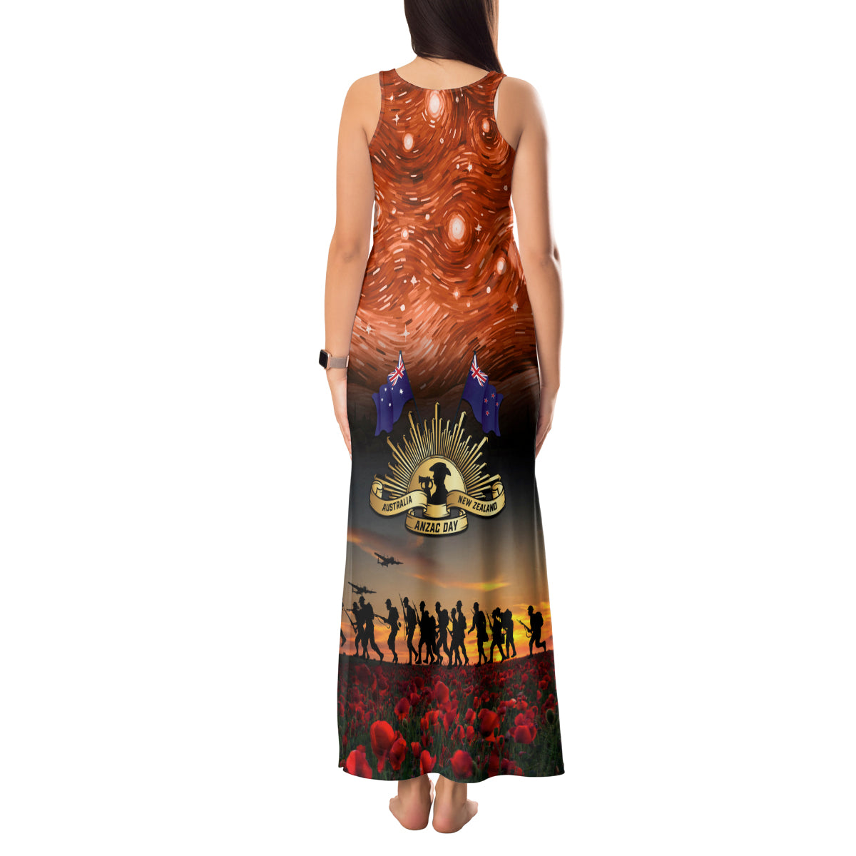The Rising Sun Badge ANZAC Tank Maxi Dress Last Post Field of Poppy Starry Night Style LT03 - Polynesian Pride