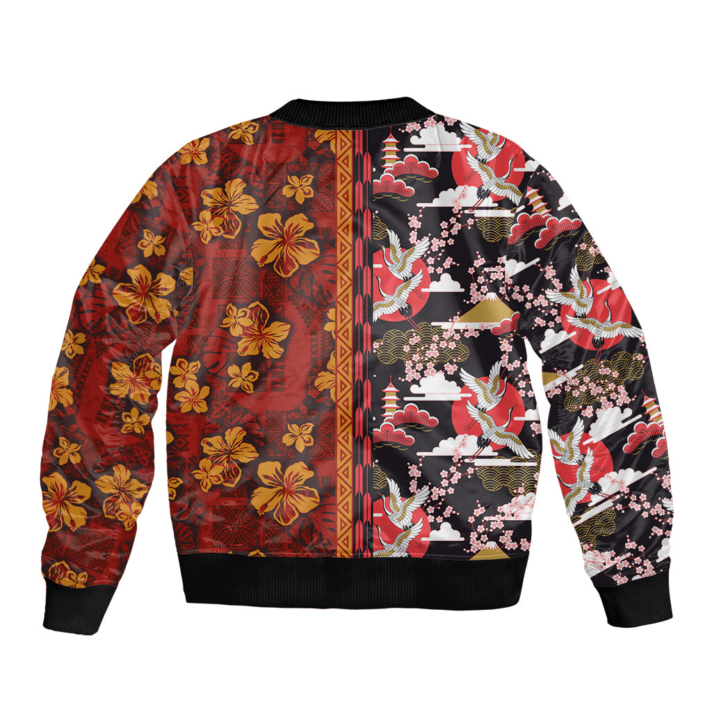 Pan-Pacific Festival Bomber Jacket Hawaiian Tribal and Japanese Pattern Together Culture