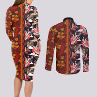 Pan-Pacific Festival Couples Matching Long Sleeve Bodycon Dress and Long Sleeve Button Shirt Hawaiian Tribal and Japanese Pattern Together Culture