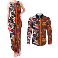 Pan-Pacific Festival Couples Matching Tank Maxi Dress and Long Sleeve Button Shirt Hawaiian Tribal and Japanese Pattern Together Culture