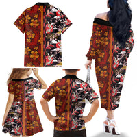 Pan-Pacific Festival Family Matching Off The Shoulder Long Sleeve Dress and Hawaiian Shirt Hawaiian Tribal and Japanese Pattern Together Culture