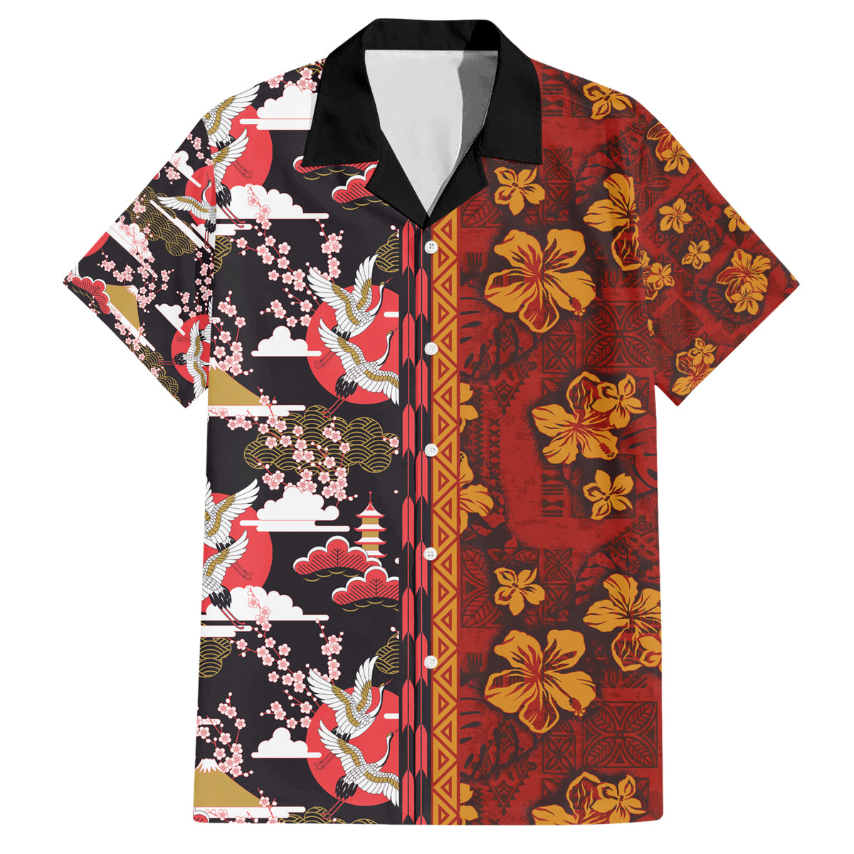 Pan-Pacific Festival Family Matching Short Sleeve Bodycon Dress and Hawaiian Shirt Hawaiian Tribal and Japanese Pattern Together Culture